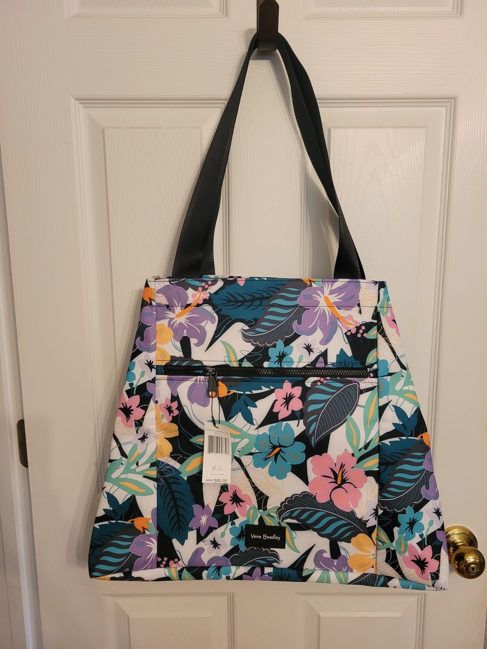 Vera Bradley Floral Canvas Tote in Purple, Teal, Pink, Yellow and Black